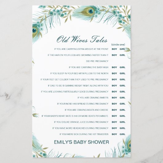 Boy or Girl Old Wives Tale Baby Shower with Answer (Voorkant)