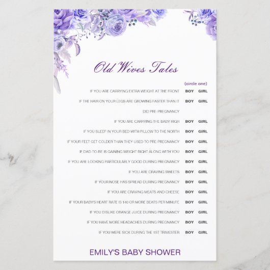 Boy or Girl Old Wives Tale Baby Shower with Answer (Voorkant)