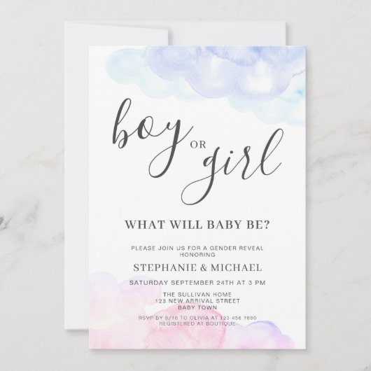 Boy Or Girl Pink And Blue Gender Reveal  Kaart (Voorkant)