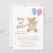Boy Or Girl Teddy Bear Balloons Gender Reveal Kaart (Voorkant)