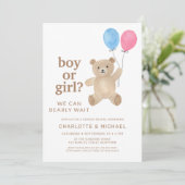 Boy Or Girl Teddy Bear Balloons Gender Reveal Kaart (Staand voorkant)