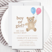 Boy Or Girl Teddy Bear Balloons Gender Reveal Kaart
