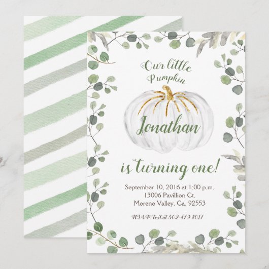 Boy Our Pumpkin draait één groen uitnodigingsgroen Kaart (Voorkant / Achterkant)