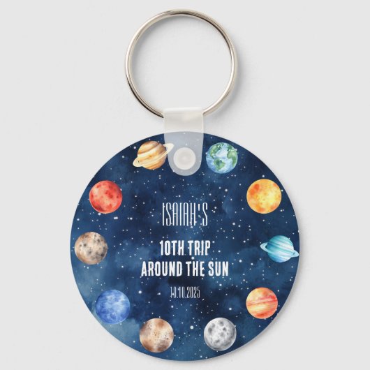 Boy Outer Space 10th Trip Around the Sun Birthday Sleutelhanger (Voorkant)