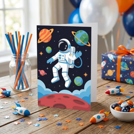 Boy Outer Space Astronaut Birthday  Kaart