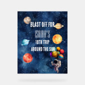 Boy Outer Space Astronaut Birthday Welcome Sign Acryl Bord (Voorkant)