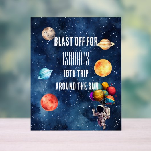 Boy Outer Space Astronaut Birthday Welcome Sign Acryl Bord (Neutraal)