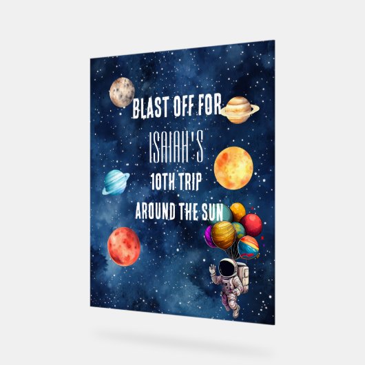 Boy Outer Space Astronaut Birthday Welcome Sign Acryl Bord (Hoek)