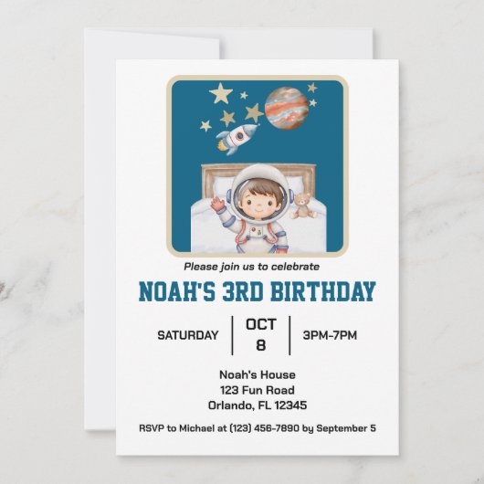 Boy & Outer Space, Schattigee eenvoudige Waterverf Kaart (Voorkant)