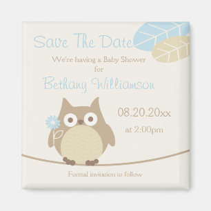 Boy Owl Baby shower Bewaar de datum Magneet