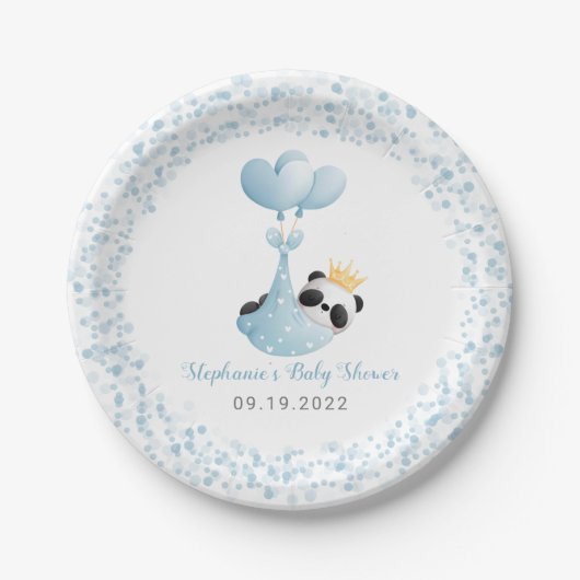 Boy Panda `Beer Blue Balloon Baby shower Papieren Bordje (Voorkant)