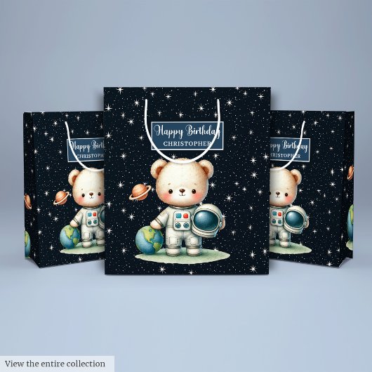 Boy Party Gift Bag met Schattigee astronaut Teddy Medium Cadeauzakje