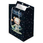 Boy Party Gift Bag met Schattigee astronaut Teddy Medium Cadeauzakje (Voorkant Gekanteld)