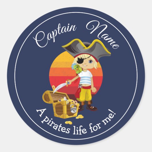 Boy Party Pirate Classic Ronde Sticker (Voorkant)