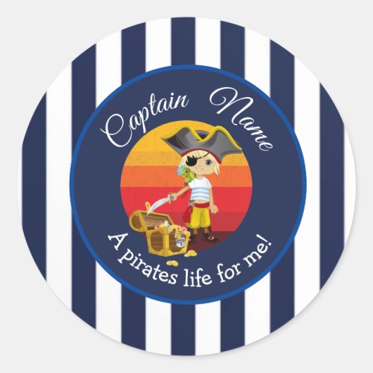 Boy Party Pirate Classic Ronde Sticker (Voorkant)