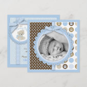 Boy Paw print poka Dots Birth Announcement Square Kaart (Voorkant / Achterkant)