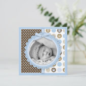 Boy Paw print poka Dots Birth Announcement Square Kaart (Staand voorkant)