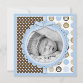 Boy Paw print poka Dots Birth Announcement Square Kaart (Voorkant)