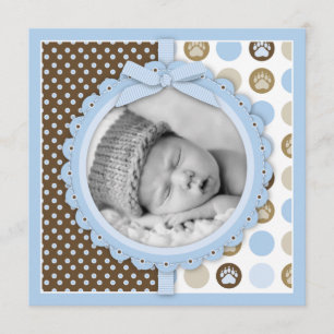 Boy Paw print poka Dots Birth Announcement Square Kaart