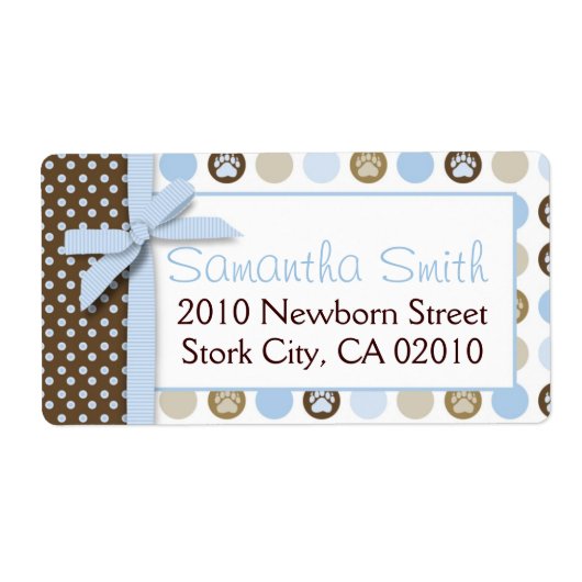 Boy Paw Print Polka Dots Verzendlabel (Voorkant)