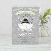 Boy Penguin Baby shower Invitation Kaart (Staand voorkant)