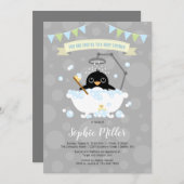 Boy Penguin Baby shower Invitation Kaart (Voorkant / Achterkant)