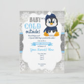 Boy Penguin Winter Uitnodiging voor het Baby showe (Staand voorkant)