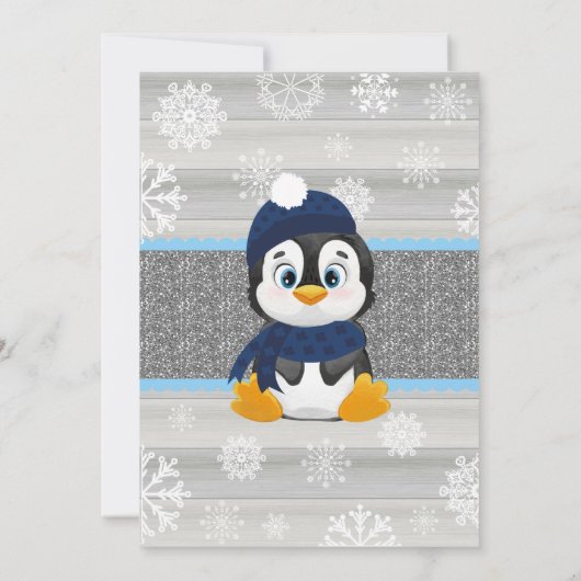Boy Penguin Winter Uitnodiging voor het Baby showe (Achterkant)