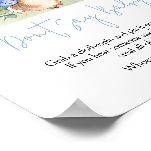 Boy Peter Rabbit Baby shower Zeg geen Baby Poster (Hoek)