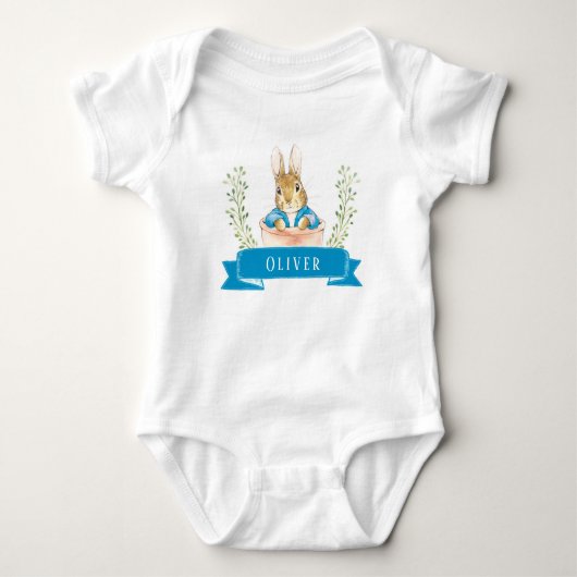 Boy Peter Rabbit Blue Custom Baby Bodysuit (Voorkant)
