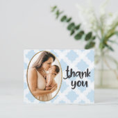 Boy Photo Blauw Goud Lijst Baby shower Dank u Briefkaart (Staand voorkant)