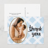 Boy Photo Blauw Goud Lijst Baby shower Dank u Briefkaart (Voorkant / Achterkant)