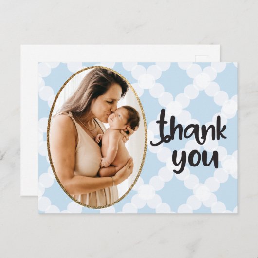 Boy Photo Blauw Goud Lijst Baby shower Dank u Briefkaart (Voorkant / Achterkant)