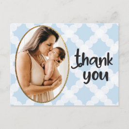 Boy Photo Blauw Goud Lijst Baby shower Dank u Briefkaart
