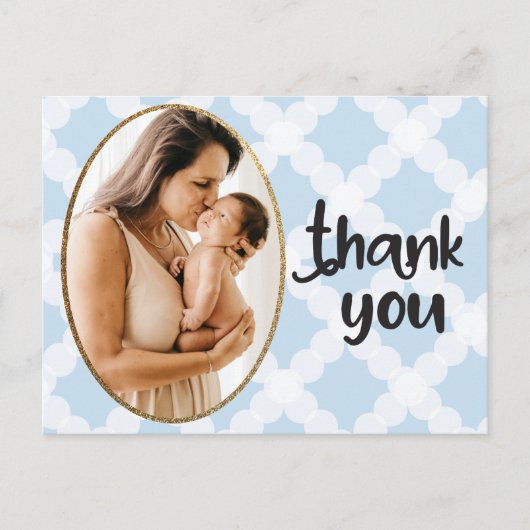Boy Photo Blauw Goud Lijst Baby shower Dank u Briefkaart (Voorkant)