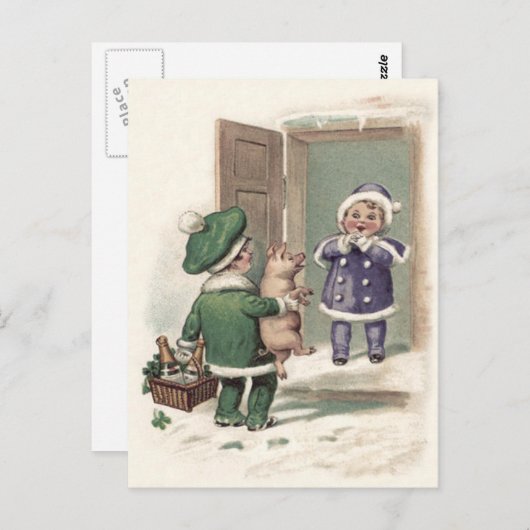 Boy Pig Champagne Shamrock Dedoor Briefkaart (Voorkant / Achterkant)