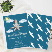 Boy Pilot, Vliegtuig & Cloud, Foto Eerste Verjaard Kaart