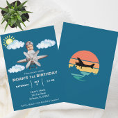 Boy Pilot, Vliegtuig & Cloud, Foto Eerste Verjaard Kaart