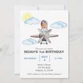 Boy Pilot, Vliegtuig & Cloud, Foto Eerste Verjaard Kaart (Voorkant)