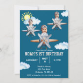 Boy Pilot, Vliegtuig & Cloud, Foto Eerste Verjaard Kaart (Voorkant)