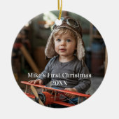 Boy Pilot Vliegtuig Luchtvaart Schattigee Foto Ker Keramisch Ornament (Voorkant)