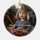 Boy Pilot Vliegtuig Luchtvaart Schattigee Foto Ker Keramisch Ornament (Achterkant)