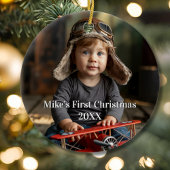 Boy Pilot Vliegtuigfoto Luchtvaart Schattige Kerst Keramisch Ornament