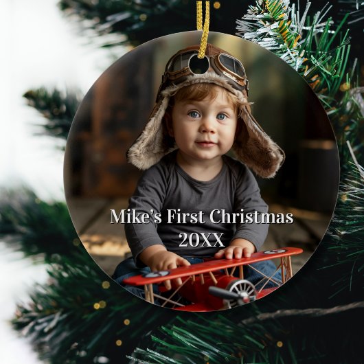 Boy Pilot Vliegtuigfoto Luchtvaart Schattige Kerst Keramisch Ornament