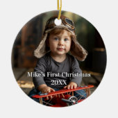 Boy Pilot Vliegtuigfoto Luchtvaart Schattige Kerst Keramisch Ornament (Voorkant)