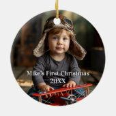 Boy Pilot Vliegtuigfoto Luchtvaart Schattige Kerst Keramisch Ornament (Achterkant)