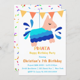 Boy Piñata 7th Birthday Invitations