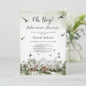 Boy Pine Tree Deer Forest Mountain Baby shower Kaart (Staand voorkant)