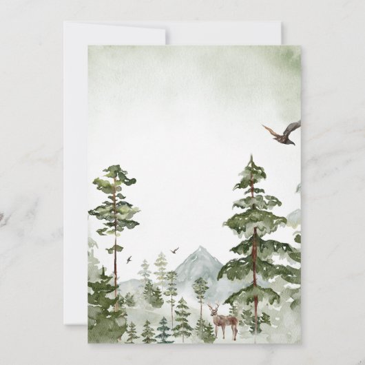 Boy Pine Tree Deer Forest Mountain Baby shower Kaart (Achterkant)