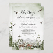 Boy Pine Tree Deer Forest Mountain Baby shower Kaart (Voorkant / Achterkant)